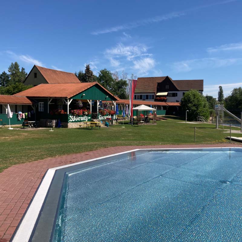 Überblick über das Wörnitzstrandbad in Dinkelsbühl